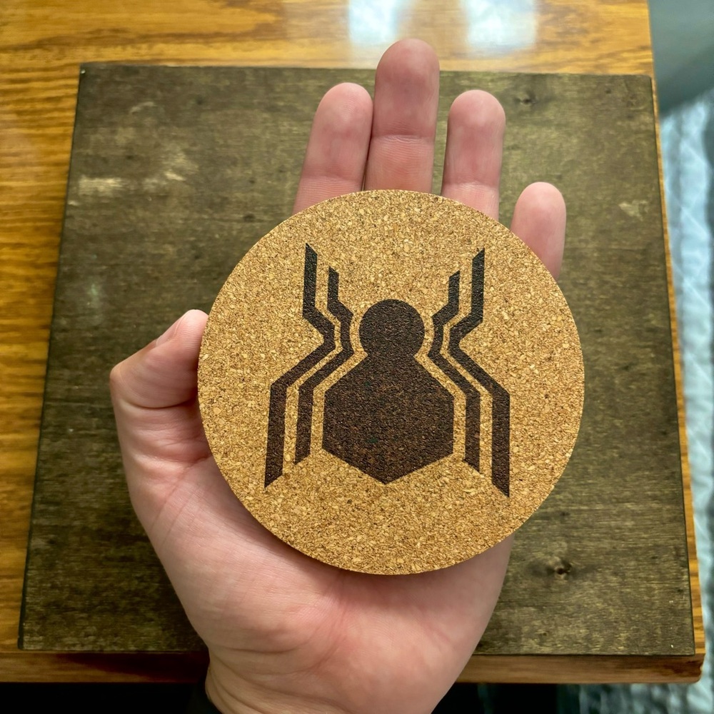 SOLD❗️Spider-Man Tom Holland Logo Laser Engraved Cork Coaster - Picture 3 of 5